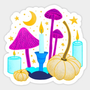 Magical Mushrooms Pumpkins and Candles Sticker